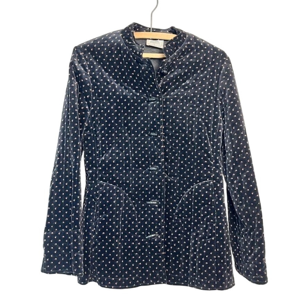 VTG F.A Chatta Mock‎ Neck Toggle Blazer Jacket Union Velvet Modern Print